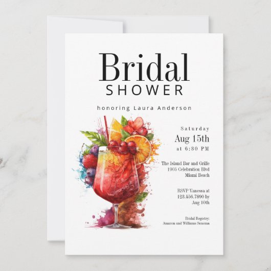 おもしろいトロピカルカクテルブライダルシャワー 招待状 (正面)