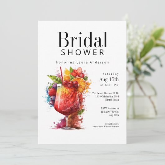 おもしろいトロピカルカクテルブライダルシャワー 招待状 (スタンド正面)