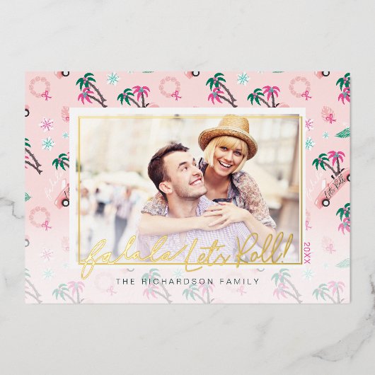 おもしろいトロピカルクリスマスファラレッツ転が写真 箔シーズンカード (正面)