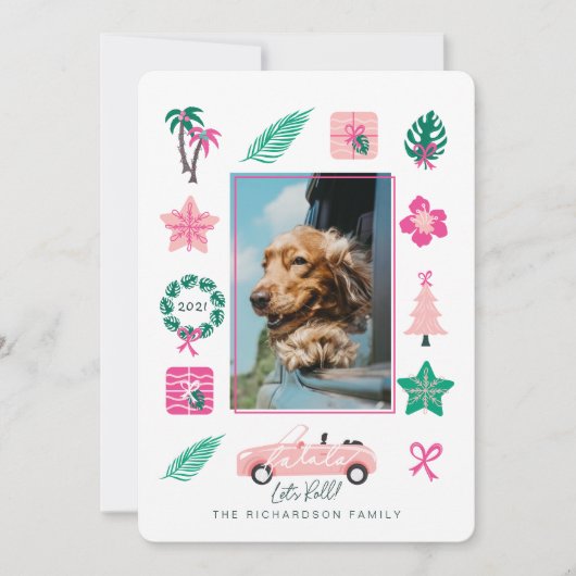 おもしろいトロピカルクリスマス転がレットコンバーチブル写真 シーズンカード (正面)