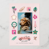 おもしろいトロピカルクリスマス転がレットコンバーチブル写真 箔シーズンカード (正面)