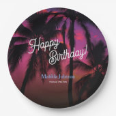 おもしろいトロピカルサンセットルアウ（ハワイ式宴会）バースデーパーティー ペーパープレート (正面)