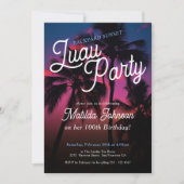 おもしろいトロピカルサンセットルアウ(ハワイ式宴会)パーティー100誕生日 招待状 (正面)