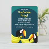 おもしろいトロピカルティール(緑がかった色)バナナストゥーカンス卒業式パーティー 招待状 (スタンド正面)