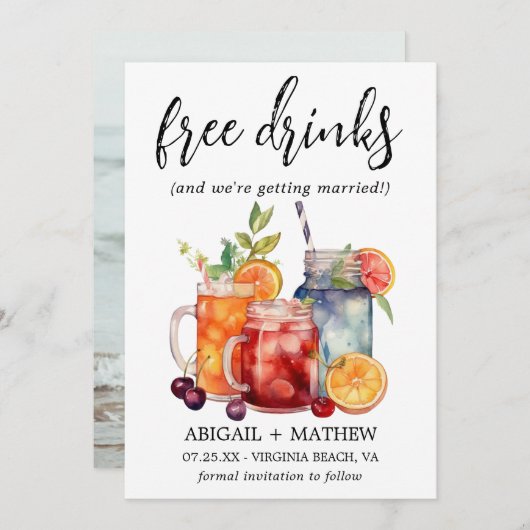 おもしろいトロピカルフルーツカクテル飲料写真ウェディング セーブザデート (正面/裏面)