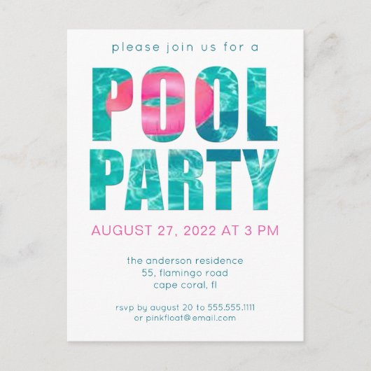 おもしろいトロピカルプールパーティの招待状 ポストカード (正面)