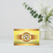 おもしろいドッグウォーカーペットシッター金ゴールドポー 名刺 (スタンド正面)