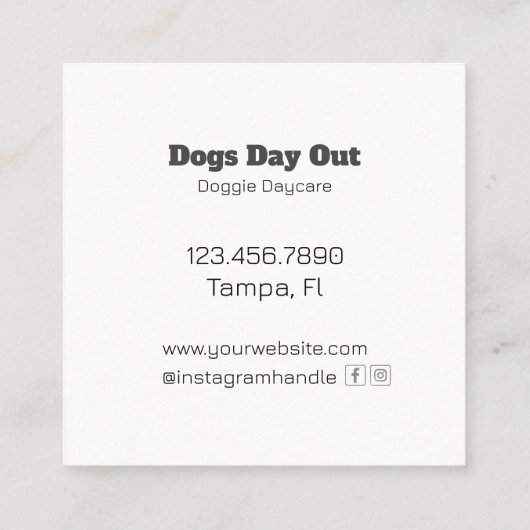 おもしろいドッグズデイアウトカスタムドギー保育園 スクエア名刺 (裏面)
