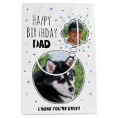 おもしろいドッグパパ考え誕生日バブルフォトホワイト ミディアムペーパーバッグ (正面)