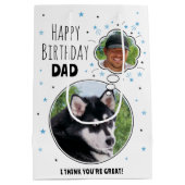 おもしろいドッグパパ考え誕生日バブルフォトホワイト ミディアムペーパーバッグ (裏面)