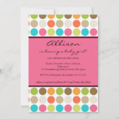 おもしろいドッツピンクのベビーガールシャワー 招待状 (正面)