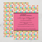 おもしろいドッツピンクベビーガールシャワー 招待状 (正面/裏面)