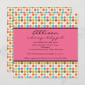 おもしろいドッツピンクベビーガールシャワー 招待状 (正面/裏面)