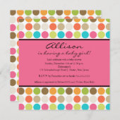 おもしろいドッツピンクベビーガールシャワー 招待状 (正面/裏面)