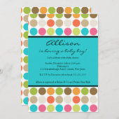 おもしろいドットターコイズのベビーガールまたはボーイシャワー 招待状 (正面/裏面)