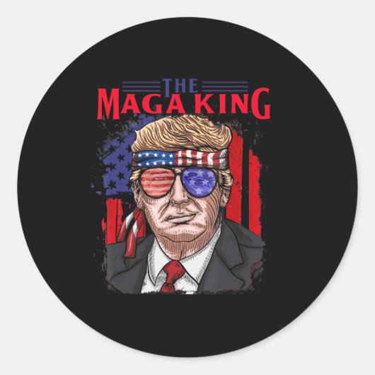 おもしろいドナルドトランプUltra Maga King Th Of July USA Fl ラウンドシール (正面)
