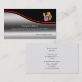 おもしろいドラマー・ドラミング，レッド・スウッシュ，メタリック・エフェクト 名刺 (正面/裏面)