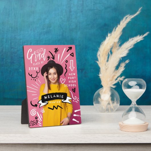 おもしろいドードルスケッチ雑誌カバーガールグラッド写真 フォトプラーク (側面)