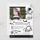 おもしろいドードルスケッチ雑誌カバーガールグラードパーティー 招待状 (裏面)