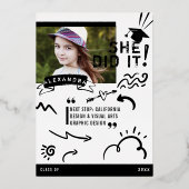 おもしろいドードルスケッチ雑誌カバーガールグラードパーティー 箔招待状 (裏面)