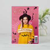 おもしろいドードルスケッチ雑誌カバーガールグラードパーティー 箔招待状 (立ち正面)