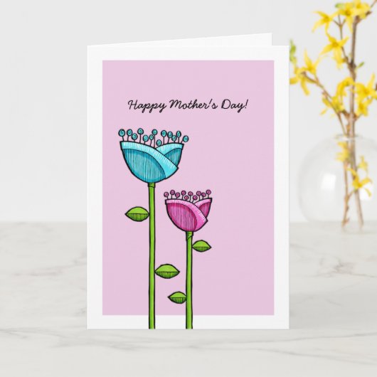 おもしろいドードルフラワーズピンクブルーマザーズデイカード カード (黄色い花)
