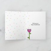 おもしろいドードルフラワーズブルーピンクドット誕生日カード カード (内部)