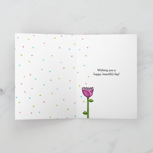 おもしろいドードルフラワーズブルーピンクドット誕生日カード カード (内部)