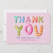 おもしろいドーナツ赤面ピンクセージグリーンありがとう 招待状 (正面)