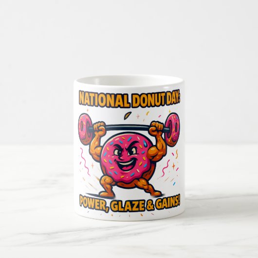 おもしろいドーナツTシャツ – 甘カラフルい&トータル コーヒーマグカップ (中央)