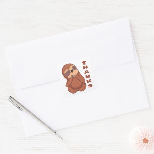 おもしろいナマケモノの漫画 茶色 かわいい ありがとう スクエアシール (封筒)