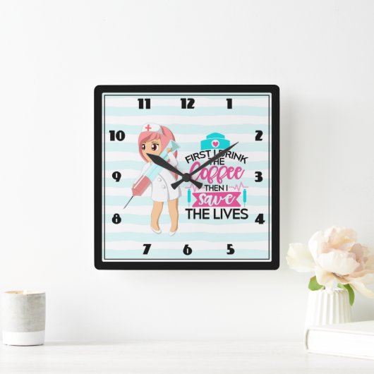 おもしろいナースことわざタイポグラフィ皮下針 スクエア壁時計 (ホーム)