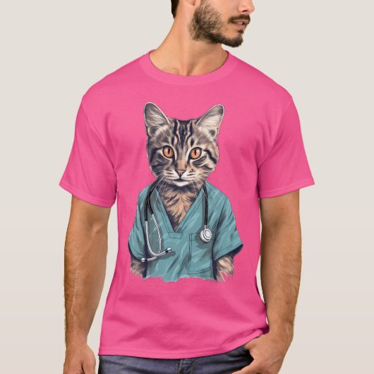 おもしろいナースキャットメディカルドクター子猫 Tシャツ (正面)