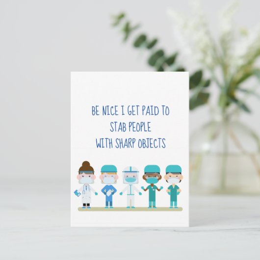 おもしろいナースドクタースタブピープルシャープオブジェクト引用文 ポストカード (スタンド正面)