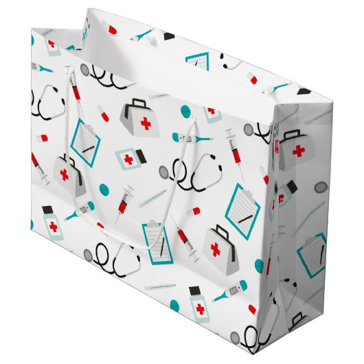 おもしろいナース機器パターンパーティーバッグ ラージペーパーバッグ (正面アングル)