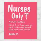 おもしろいナース院卒業生のピンクの処方箋の名前 ワインラベル (シングルラベル)
