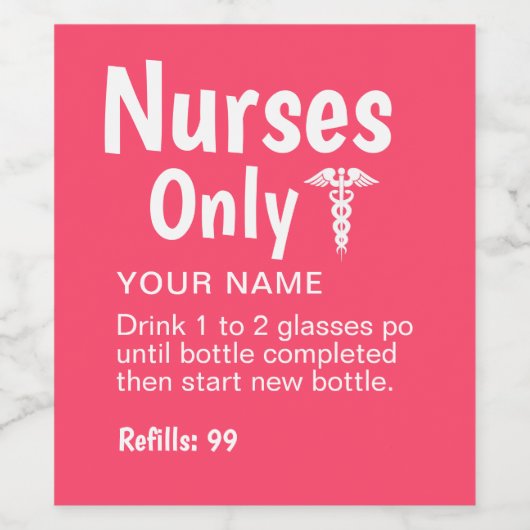 おもしろいナース院卒業生のピンクの処方箋の名前 ワインラベル (シングルラベル)