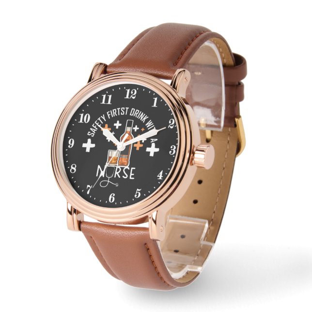 おもしろいナース飲み言葉アート 腕時計 (傾斜)