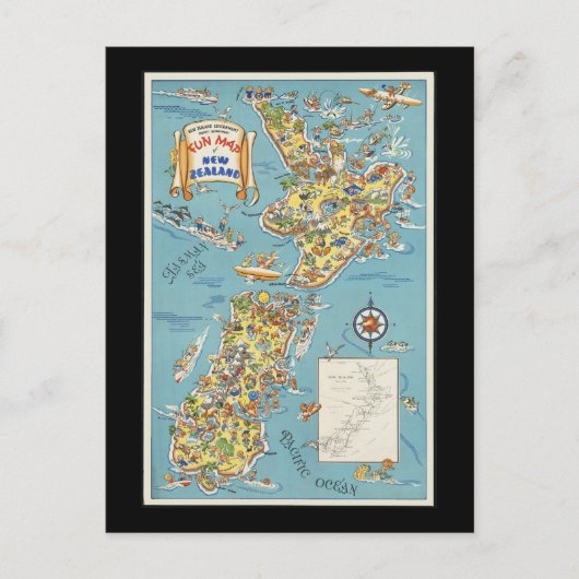 おもしろいニュージーランドの地図 ポストカード (正面)