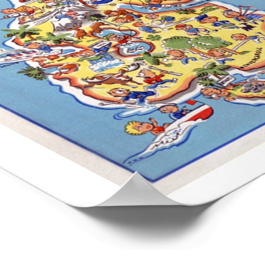 おもしろいニュージーランドの地図～ヴィンテージ旅行 ポスター (角)