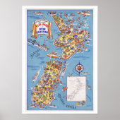 おもしろいニュージーランドの地図～ヴィンテージ旅行 ポスター (正面)