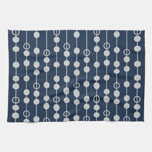 おもしろいネイビクールーの青と白のビーズ キッチンタオル (横)