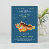 おもしろいネイビーブルービッグフィッシュボスリタイアウォーターカラーフィッシュ 招待状 (スタンド正面)