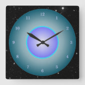 おもしろいネオンアクア/紫/青（星付き） スクエア壁時計 (正面)