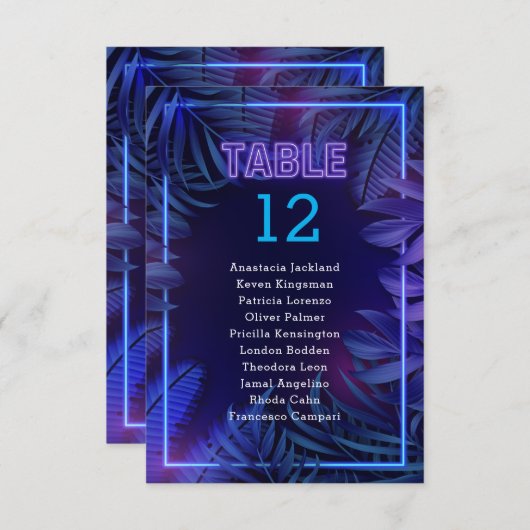 おもしろいネオングローパーティー護衛表番号 招待状 (正面/裏面)