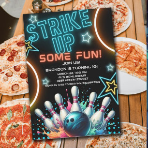 おもしろいネオンボーリング誕生会 招待状