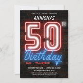 おもしろいネオンレトロサプライズ50thバースデーパーティー 招待状 (正面)