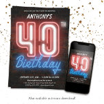おもしろいネオンレトロ40th誕生日パーティー 招待状<br><div class="desc">おもしろいネオンレトロ40th誕生日パーティの招待状。おもしろいとレトロ80年代のスタイルネオンのサイン誕生日の招待デザイン、素朴な外観のレンガの壁の背景。デザインはユーモアシンプルとカスタマイズ可能な写真のヒントと！コレクションに一致する他のパーティー・デコールがないかチェックする！</div>