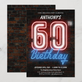 おもしろいネオンレトロ60thバースデーパーティーへの招待 招待状