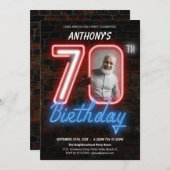 おもしろいネオンレトロ70thバースデーパーティーへの招待 招待状 (正面/裏面)